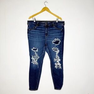 American Eagle Mid Rise Jegging Jeans Patch Distress Denim Size 20 Short Plus